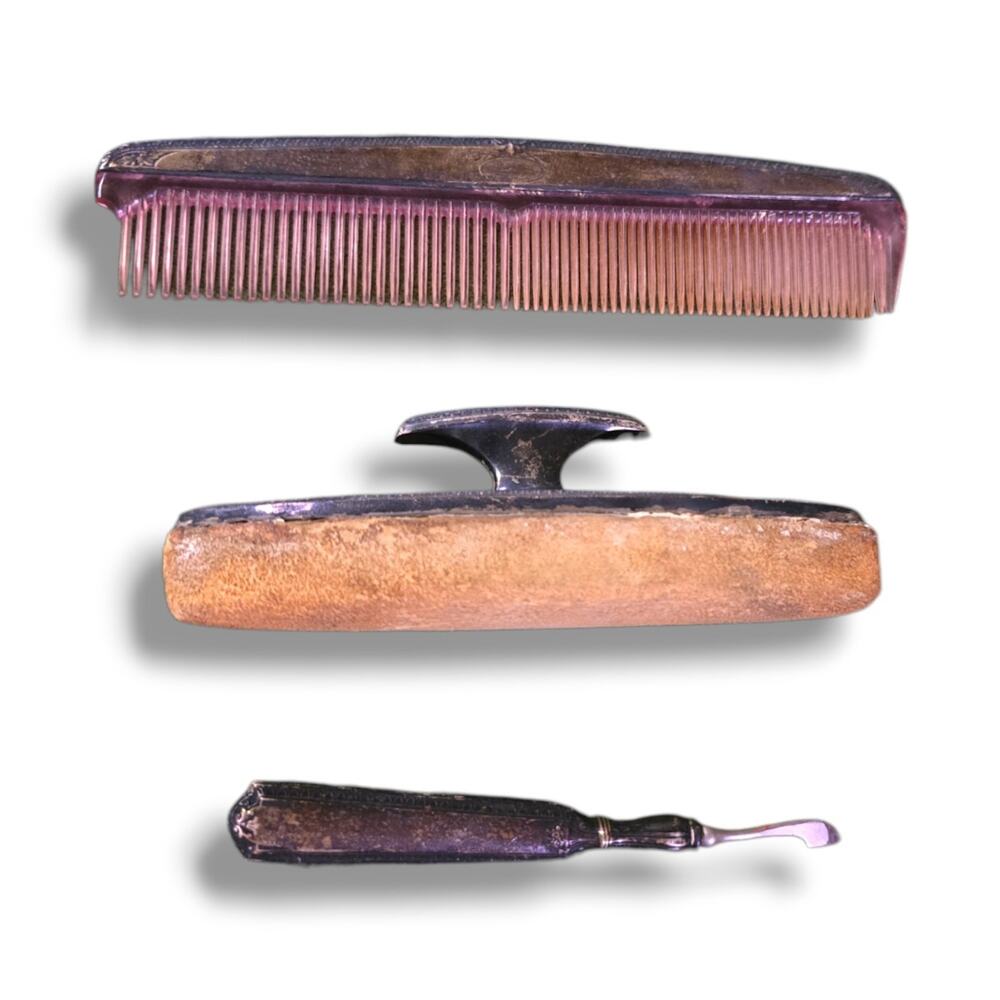 Antique WEBSTER Art Nouveau Sterling Silver 3 pc vanity set Comb Buffer Cuticle